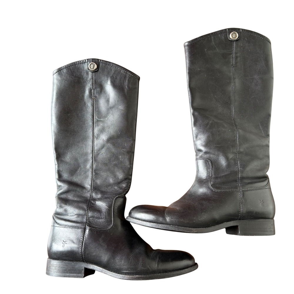 Frye Melissa Button 2 Tall Riding Boots Black Leather Womens 7B‎ 3475447-BLK